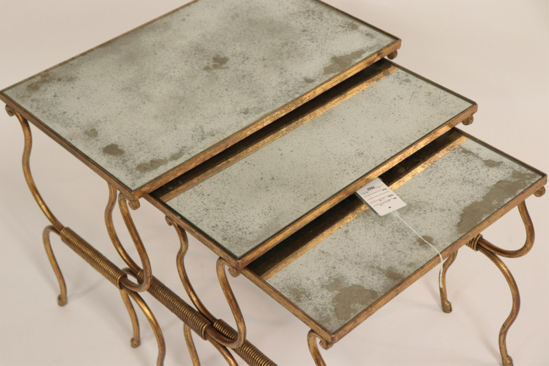 Nest of 3 Gilt Wrought Iron Side Tables, circa 197
