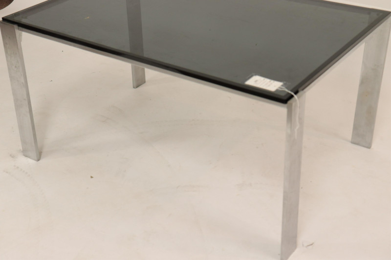 1970&apos;s Polished Steel &amp; Smoked Glass Coffee Table