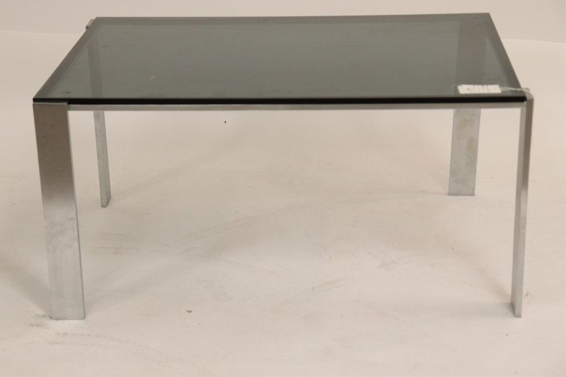 1970&apos;s Polished Steel &amp; Smoked Glass Coffee Table