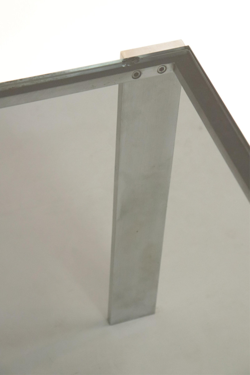 1970&apos;s Polished Steel &amp; Smoked Glass Coffee Table