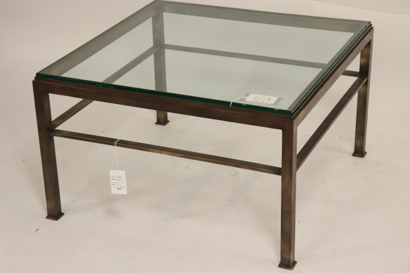 1970&apos;s Patinated Brass &amp; Glass Coffee Table