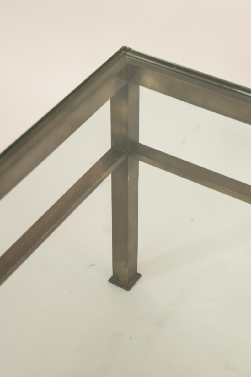 1970&apos;s Patinated Brass &amp; Glass Coffee Table