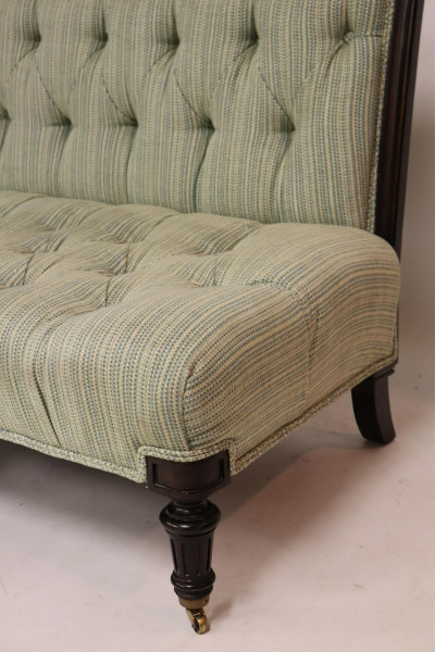 Victorian Wood Upholstered Settee &amp; Rattan Stool