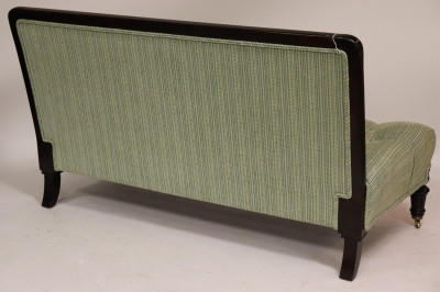 Victorian Wood Upholstered Settee &amp; Rattan Stool