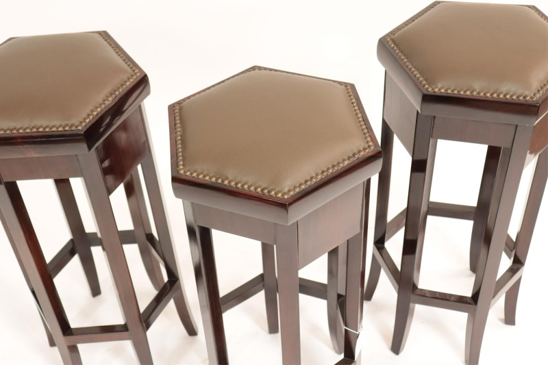 Set of 3 Art Deco Rosewood Bar Stools, circa 1940
