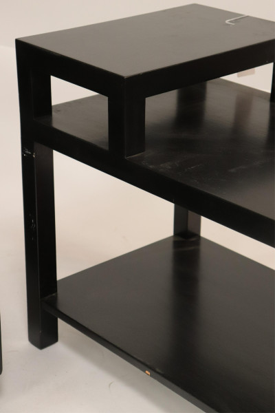 Two Black Lacquer &amp; Painted Stepped End Tables