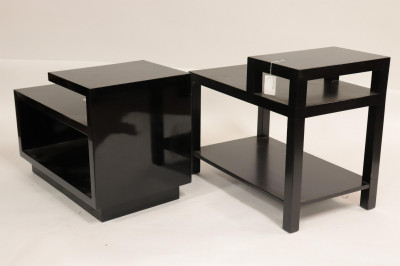Two Black Lacquer &amp; Painted Stepped End Tables