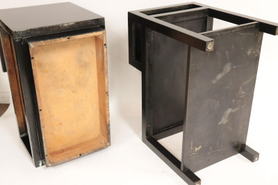 Two Black Lacquer &amp; Painted Stepped End Tables