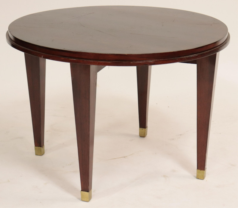French Art Deco Mahogany &amp; Brass End Table, 1925