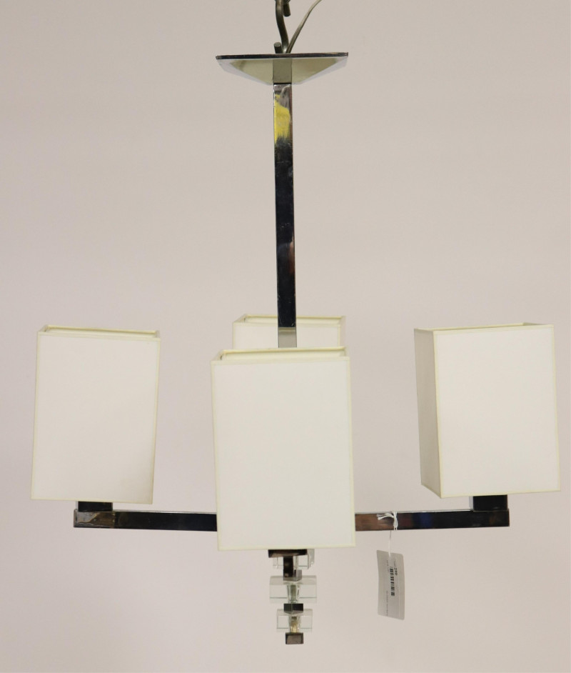 Art Deco Chrome &amp; Glass 4-Light Chandelier