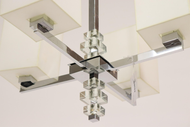 Art Deco Chrome &amp; Glass 4-Light Chandelier