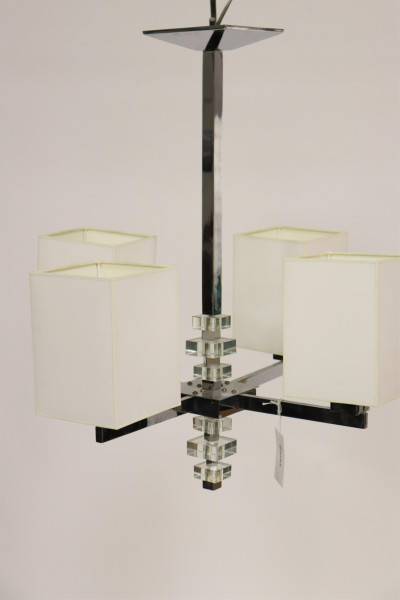 Art Deco Chrome &amp; Glass 4-Light Chandelier