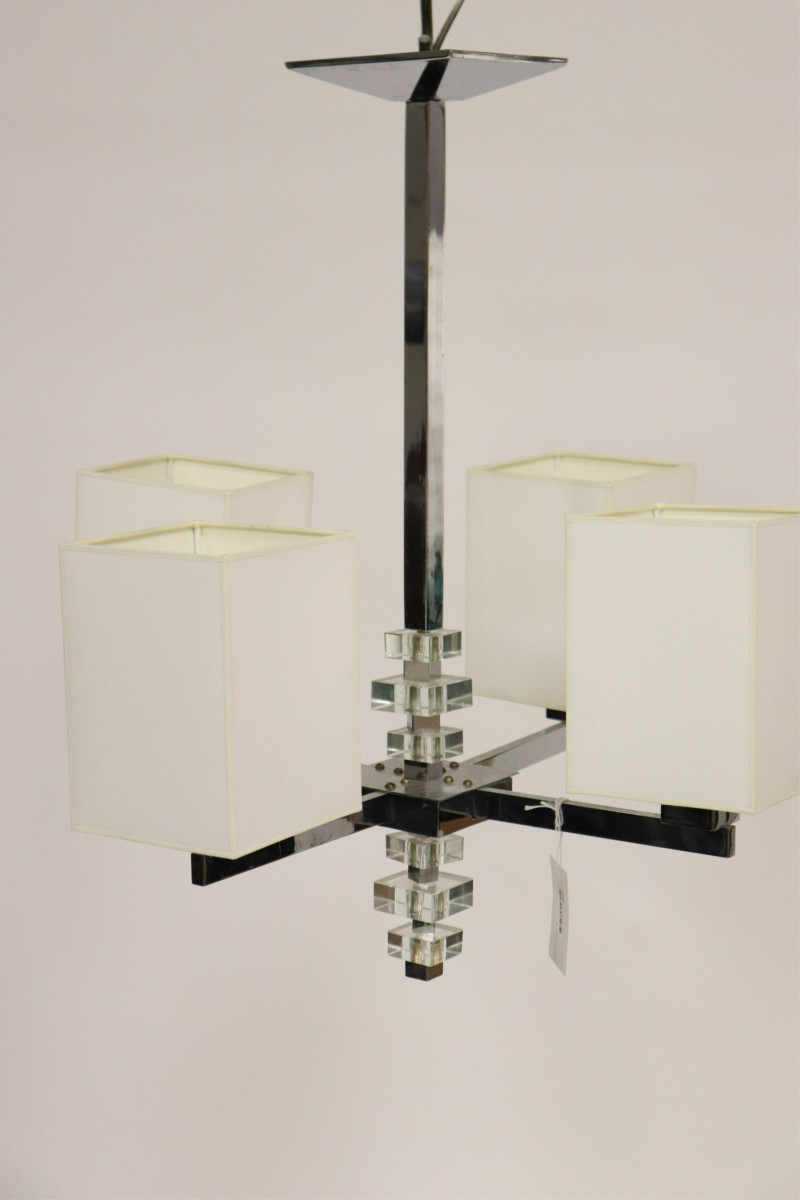 Art Deco Chrome &amp; Glass 4-Light Chandelier