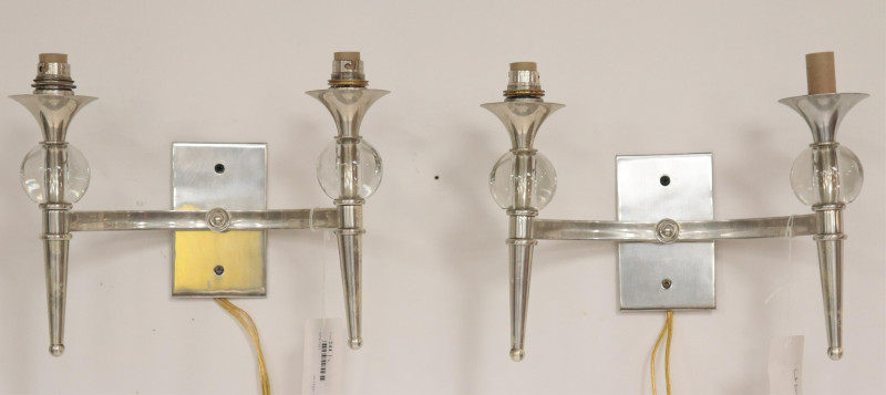 Art Deco Style Chrome &amp; Glass 2-Light Sconces