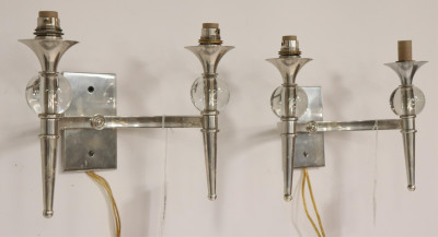 Art Deco Style Chrome &amp; Glass 2-Light Sconces