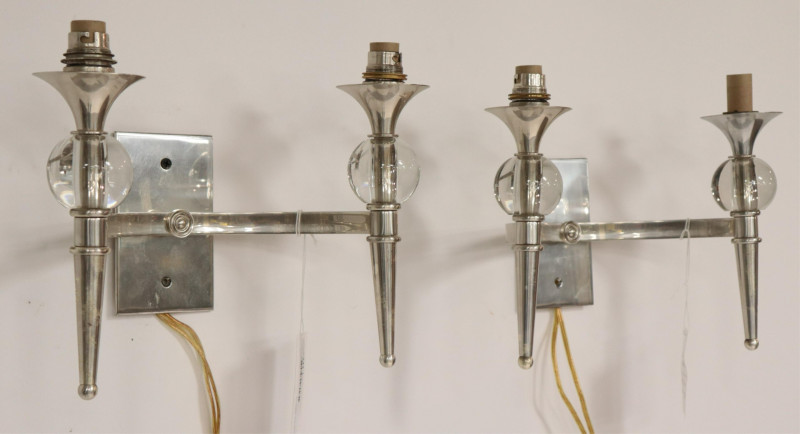 Art Deco Style Chrome &amp; Glass 2-Light Sconces