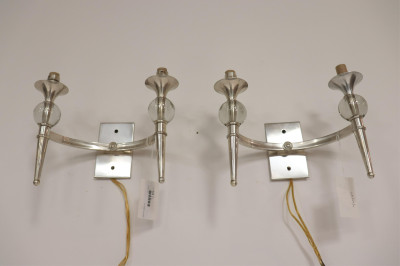 Art Deco Style Chrome &amp; Glass 2-Light Sconces