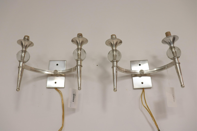 Art Deco Style Chrome &amp; Glass 2-Light Sconces