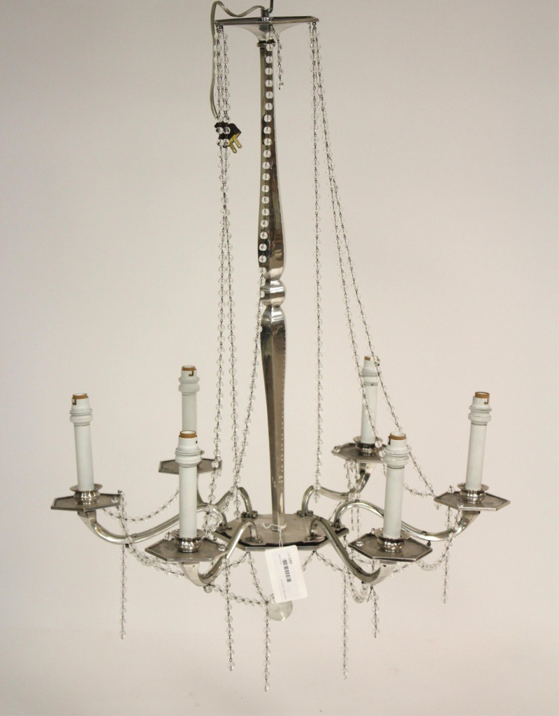 Mid Century Metal &amp; Beaded Glass Chandelier