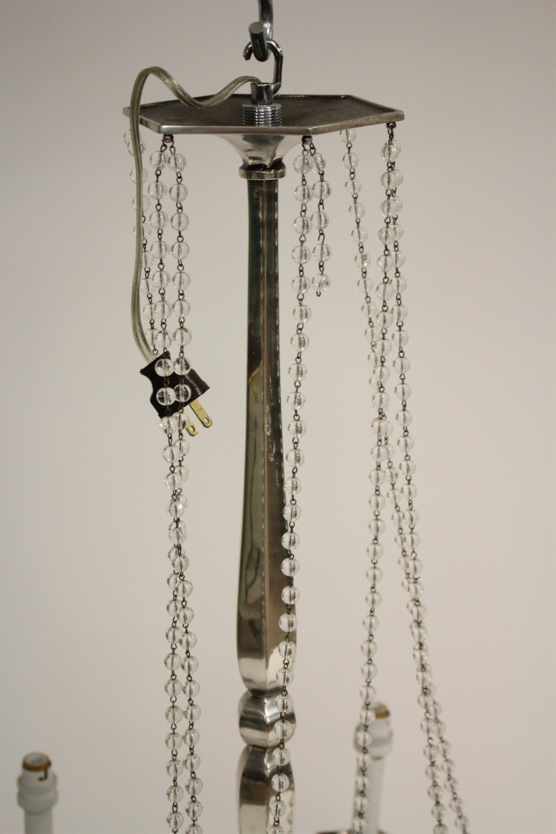 Mid Century Metal &amp; Beaded Glass Chandelier