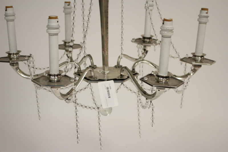Mid Century Metal &amp; Beaded Glass Chandelier