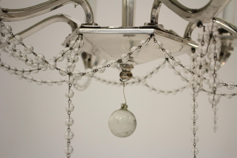 Mid Century Metal &amp; Beaded Glass Chandelier