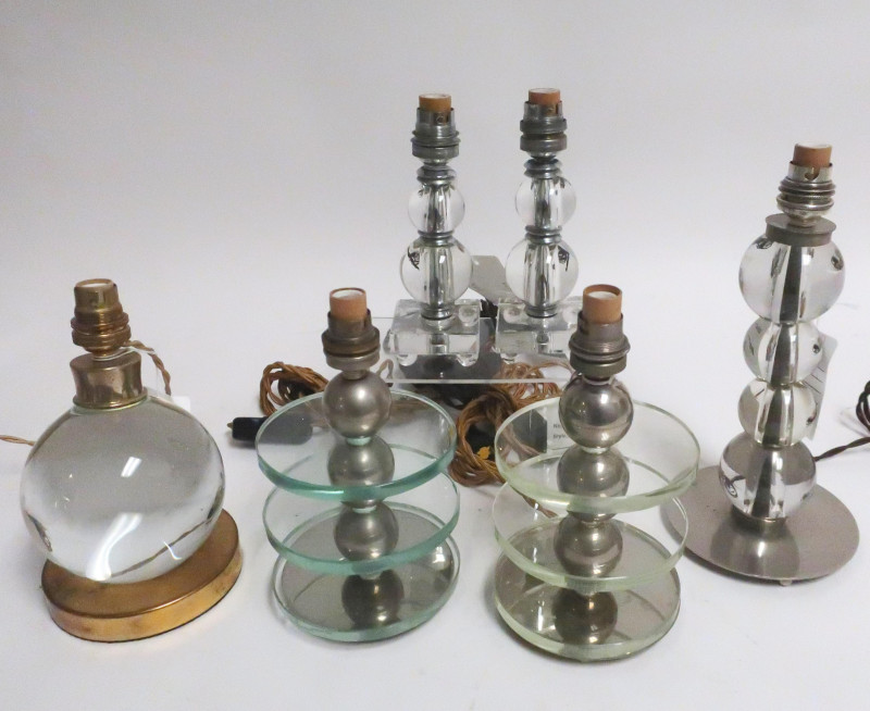 5 Art Deco Chrome and Glass Ball Table Lamps