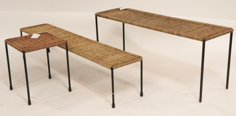 3 Mid Century Wicker &amp; Wrought Iron Side Tables