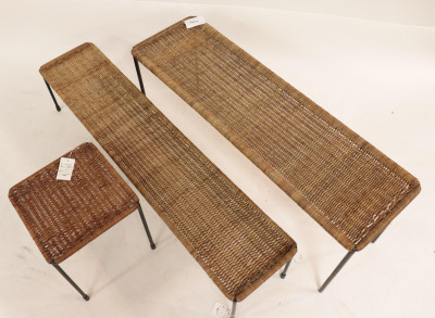 3 Mid Century Wicker &amp; Wrought Iron Side Tables