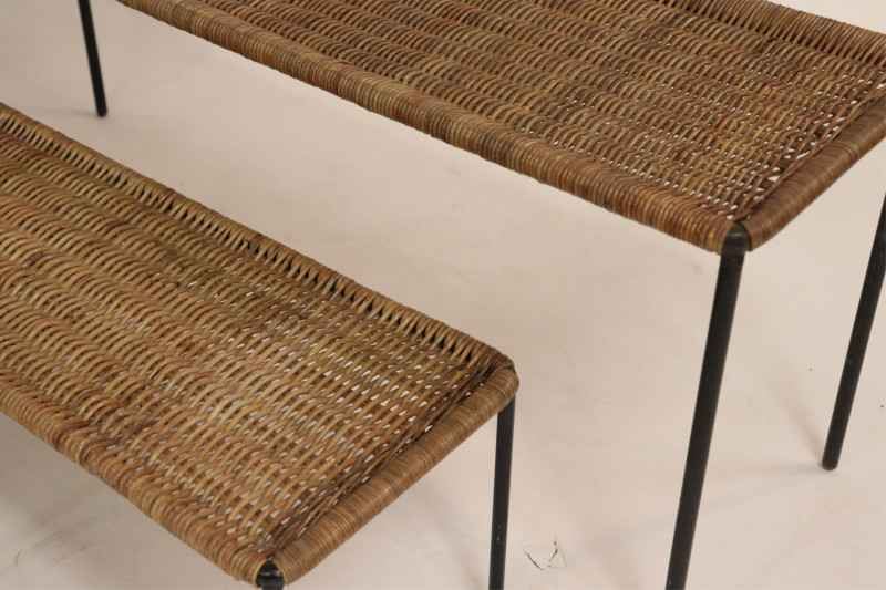 3 Mid Century Wicker &amp; Wrought Iron Side Tables