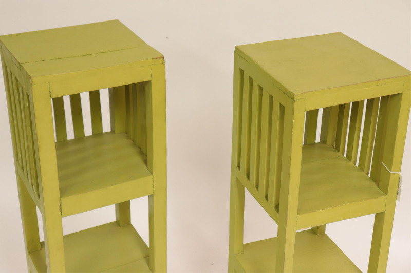 Matched Pair Mid Century Lime Painted Pedestals