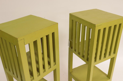 Matched Pair Mid Century Lime Painted Pedestals