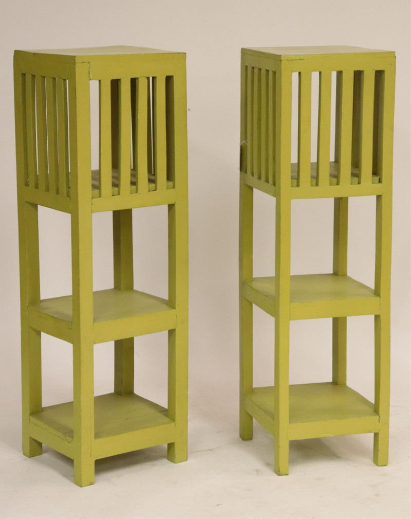 Matched Pair Mid Century Lime Painted Pedestals