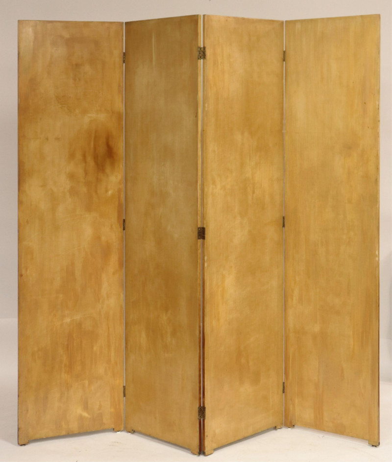 Mid Century Ochre Lacquer 4 Panel Screen