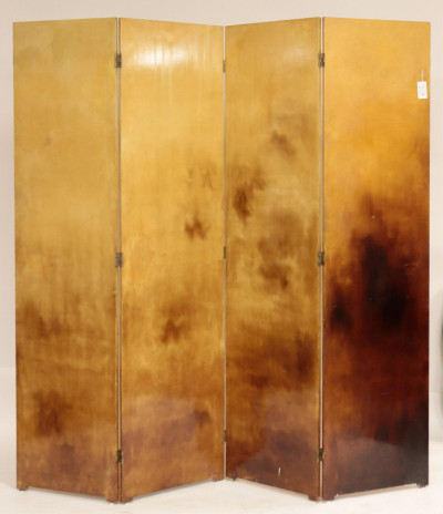 Mid Century Ochre Lacquer 4 Panel Screen