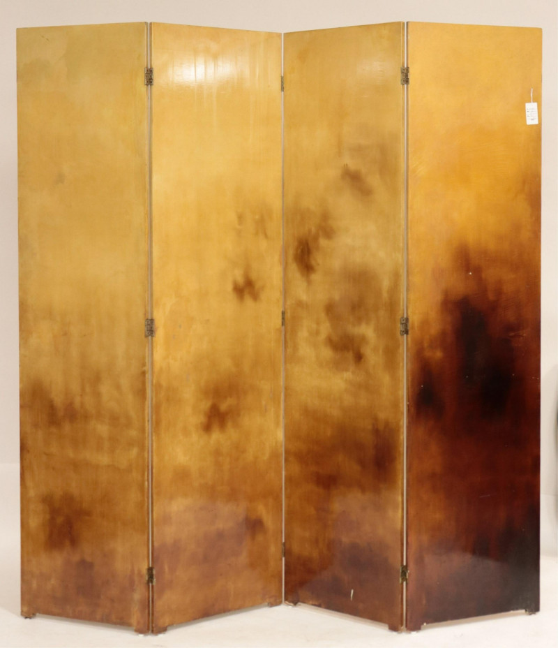 Mid Century Ochre Lacquer 4 Panel Screen