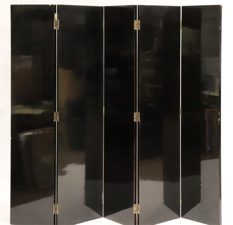 1940&apos;s Black Lacquer 5 Panel Screen