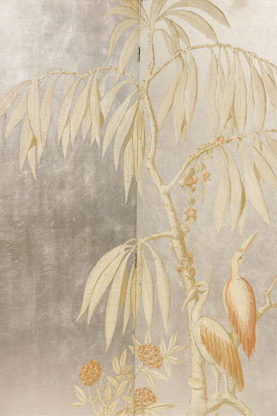 Art Deco Painted &amp; Silver 4 Panel Screen, 1935