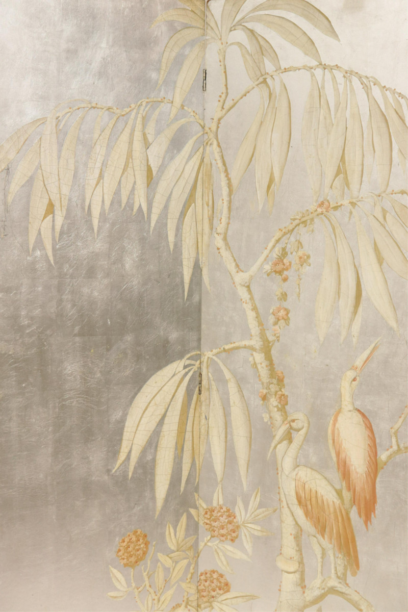 Art Deco Painted &amp; Silver 4 Panel Screen, 1935