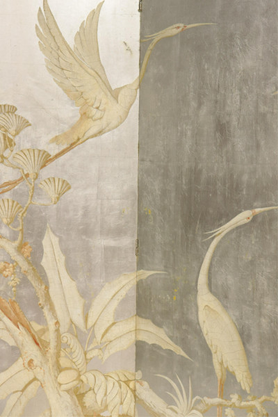 Art Deco Painted &amp; Silver 4 Panel Screen, 1935
