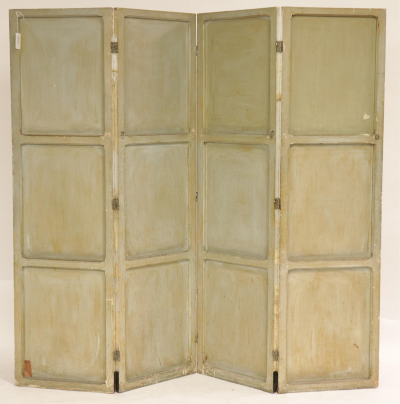 Art Deco Painted &amp; Silver 4 Panel Screen, 1935