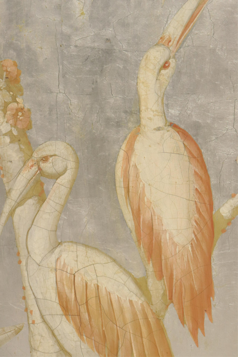 Art Deco Painted &amp; Silver 4 Panel Screen, 1935