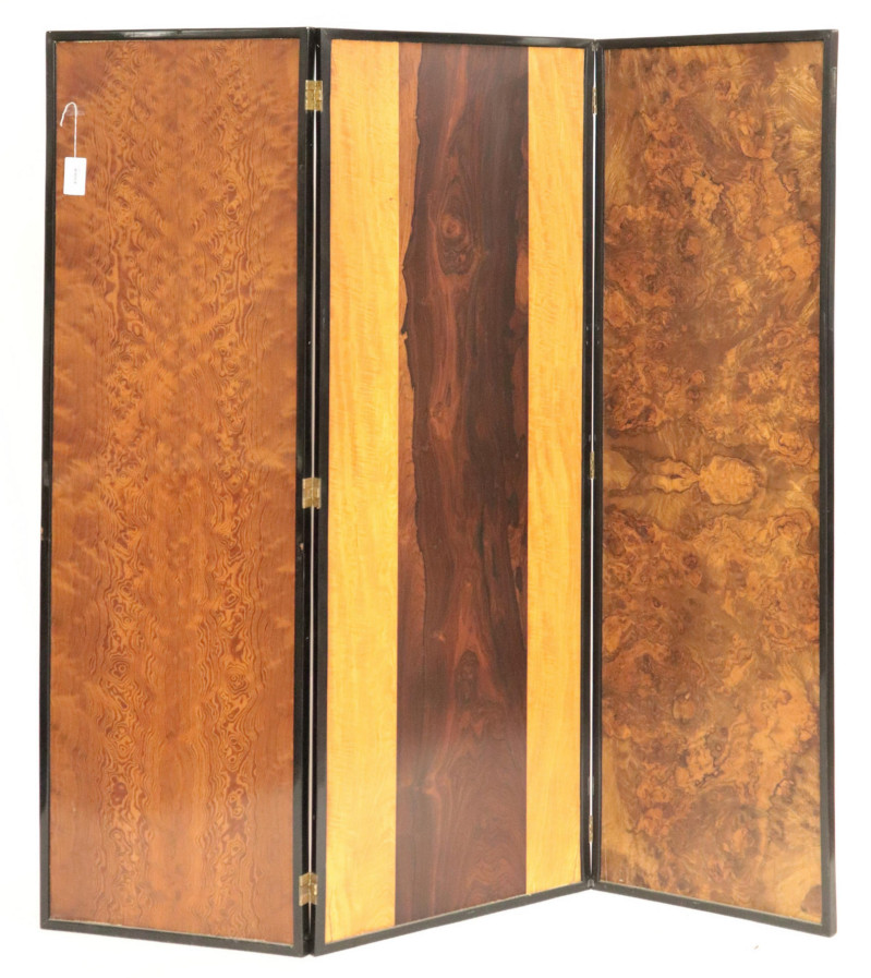 Art Deco Black Lacquer &amp; Various Wood Screen