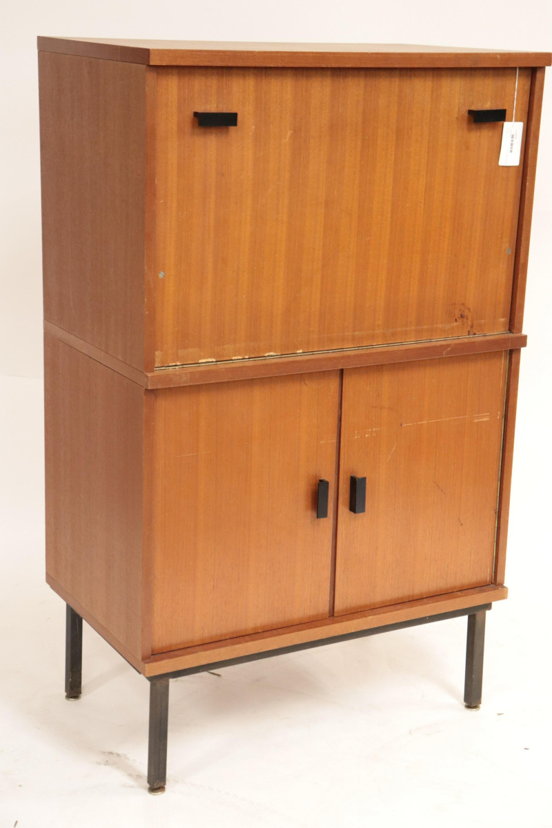 Contemporary Mahogany &amp; Black Metal Secretary