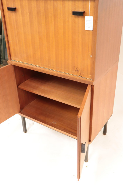 Contemporary Mahogany &amp; Black Metal Secretary