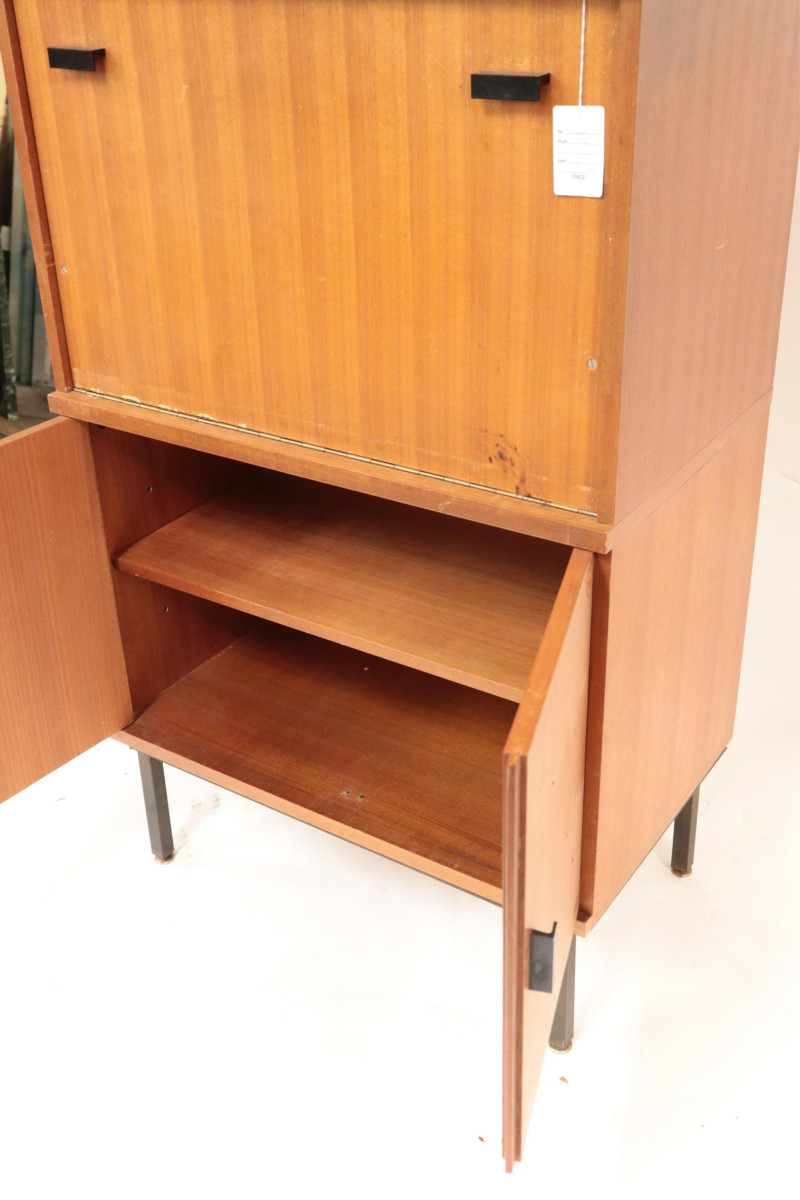 Contemporary Mahogany &amp; Black Metal Secretary