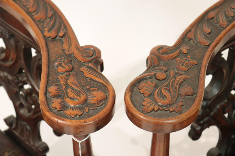 Two Italian Renaissance Style Walnut Corner Chairs