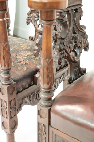 Two Italian Renaissance Style Walnut Corner Chairs