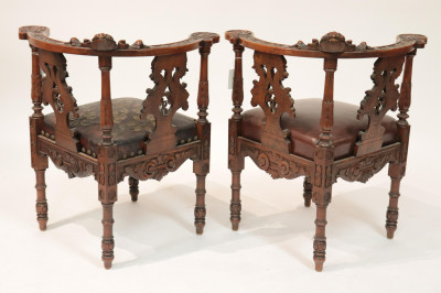 Two Italian Renaissance Style Walnut Corner Chairs
