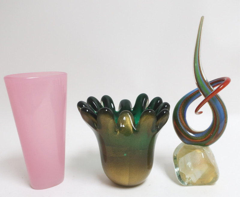 2 Venetian Vases &amp; S. Frattini Glass Sculpture